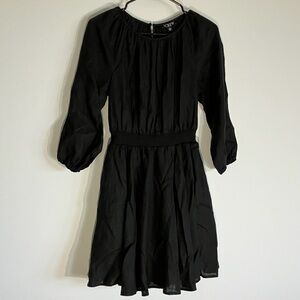 J. Crew Size XXS Palermo Dress Long Slv Smocked Waist Fitted Linen Black NEW NWT